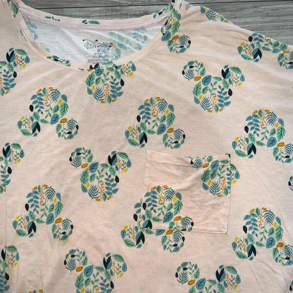 Disney Mickey Mouse XXL Pajama Set Pink Leaf Print 2-Piece